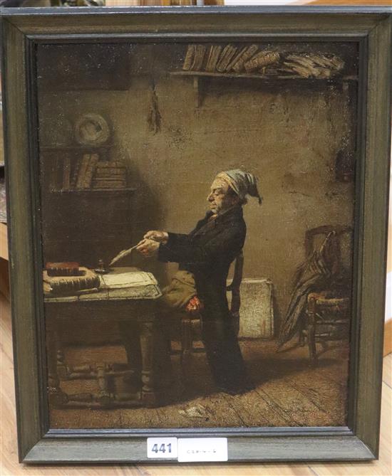 Frans Meeres, oileograph?, Figure at a writing table, 40 x 30cm
